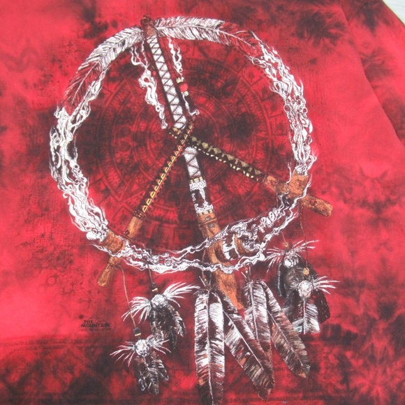 THE MOUNTAIN Native American Feather Dreamcatcher Red/Black Tie-Dye Tee Mens 2XL - Picture 8 of 11